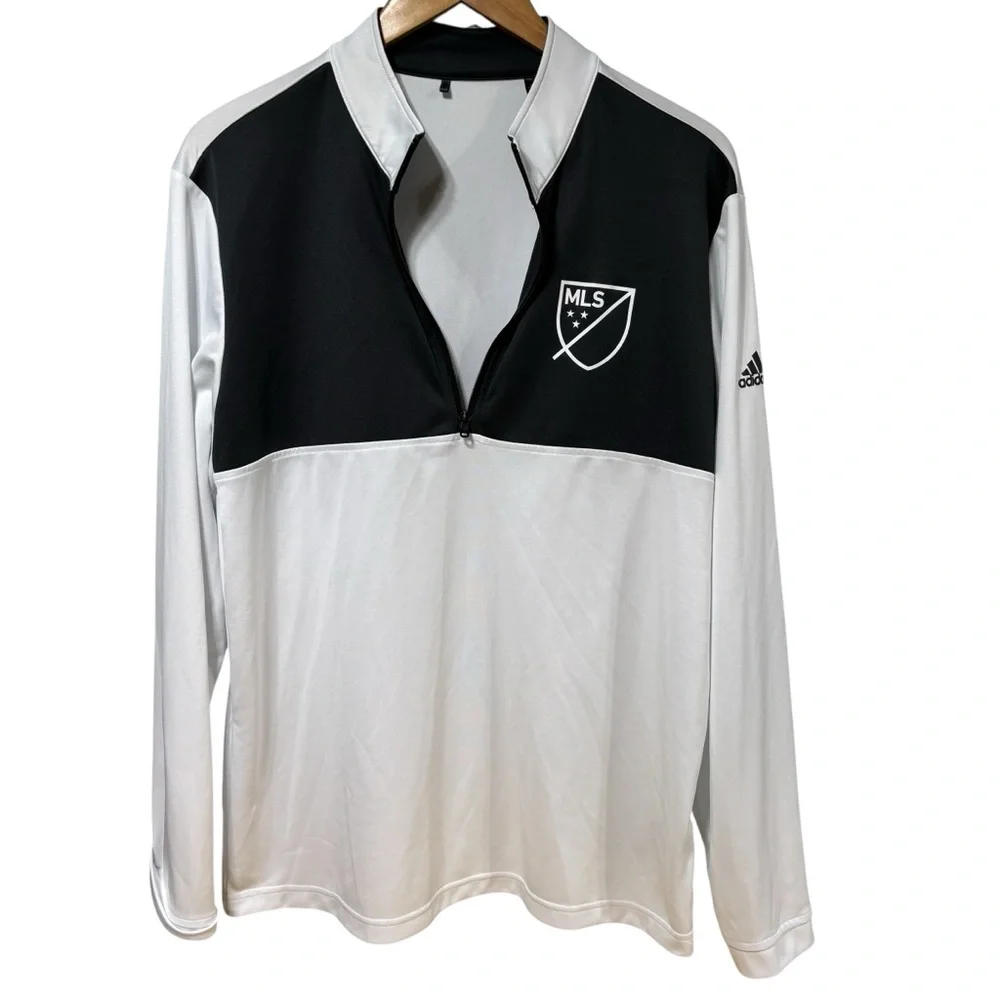 Adidas MLS Quarter Zip Pullover Mens White Black Soccer Training Top Large #673